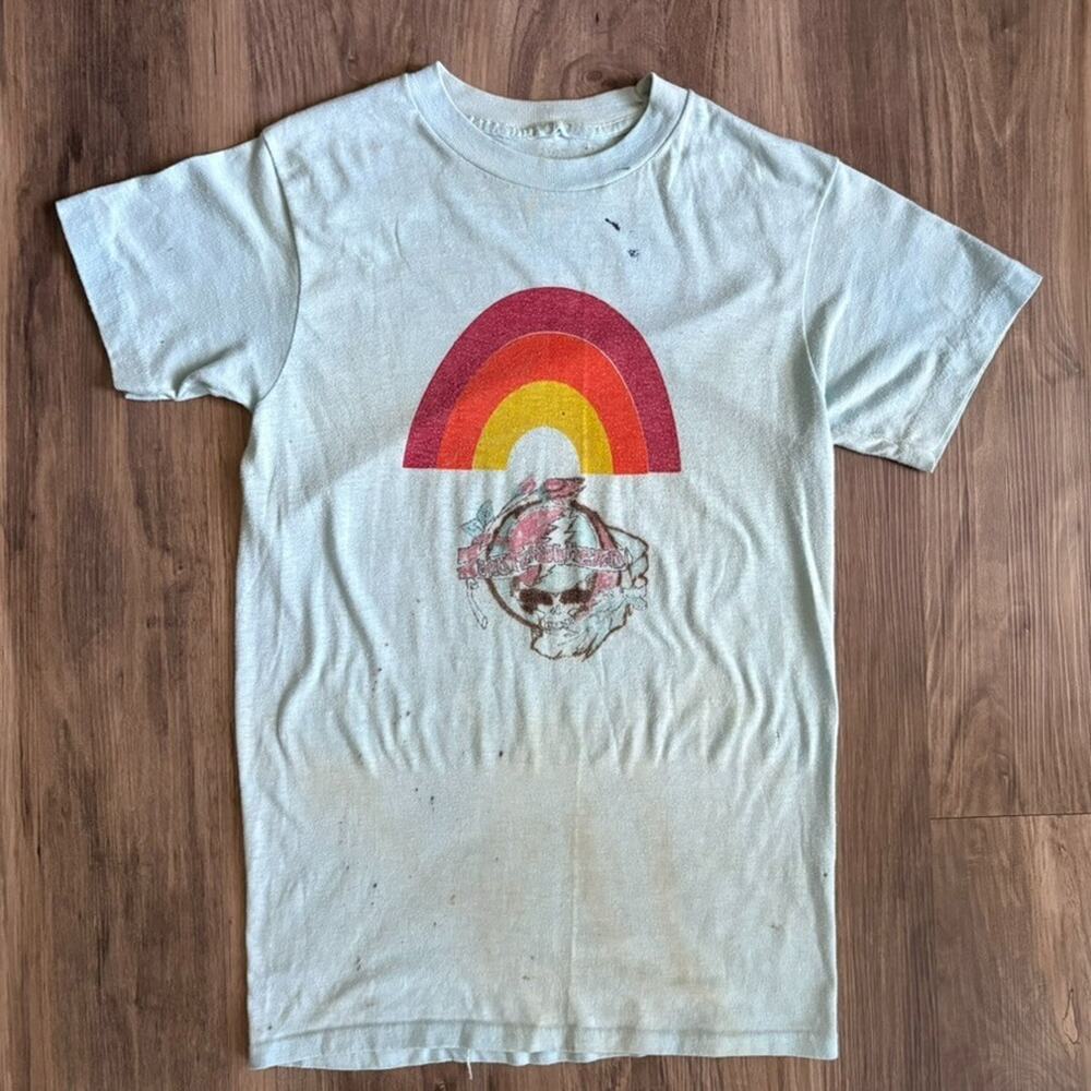 Vintage Grateful Dead 1970s Hand Drawn T-Shirt Bertha Rainbow Size XS Distressed